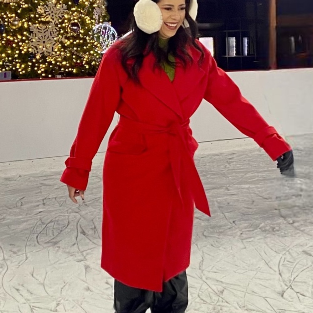 COPY - Express Small Red Belted Wrap Front Faux Wool Coat